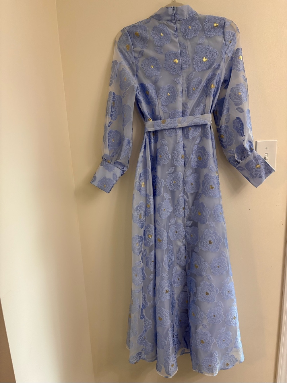 Dalia MacPhee Periwinkle Floral Jacquard Organza Maxi Dress D2256 NWT - Picture 9 of 16